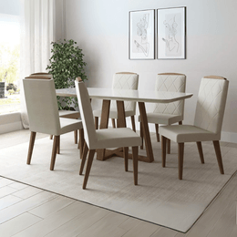 Mesa de Jantar Bennett 1,80m com Vidro NaturalOff White Gloss